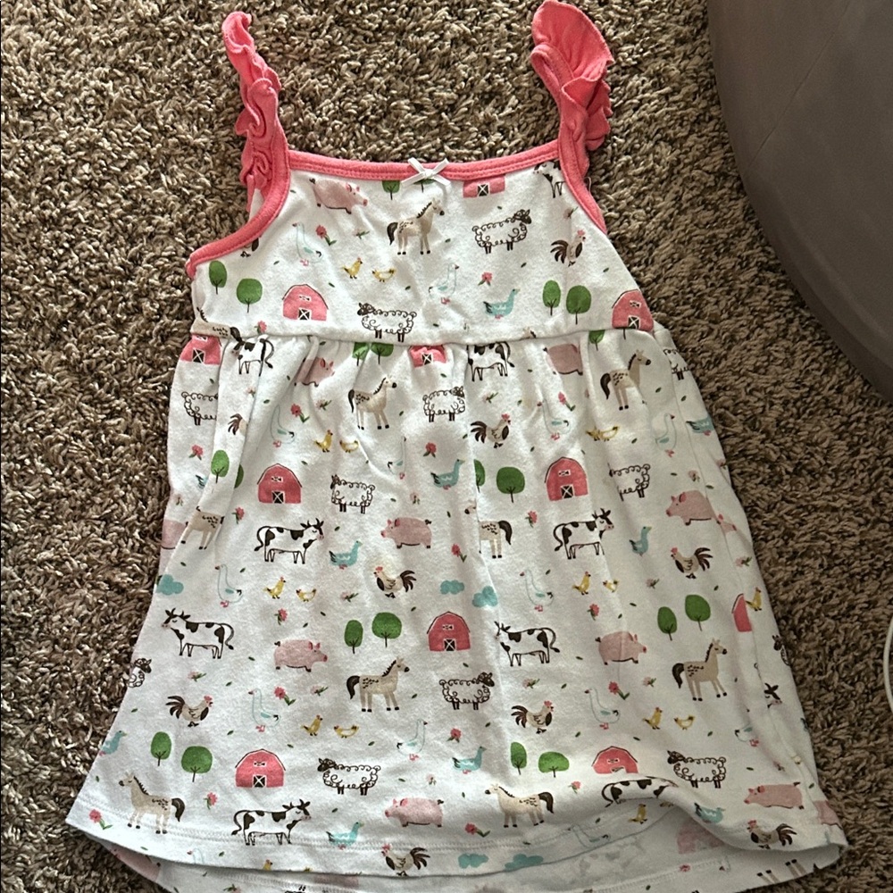 Charming Farm Print Kids Dress with Pink Accents